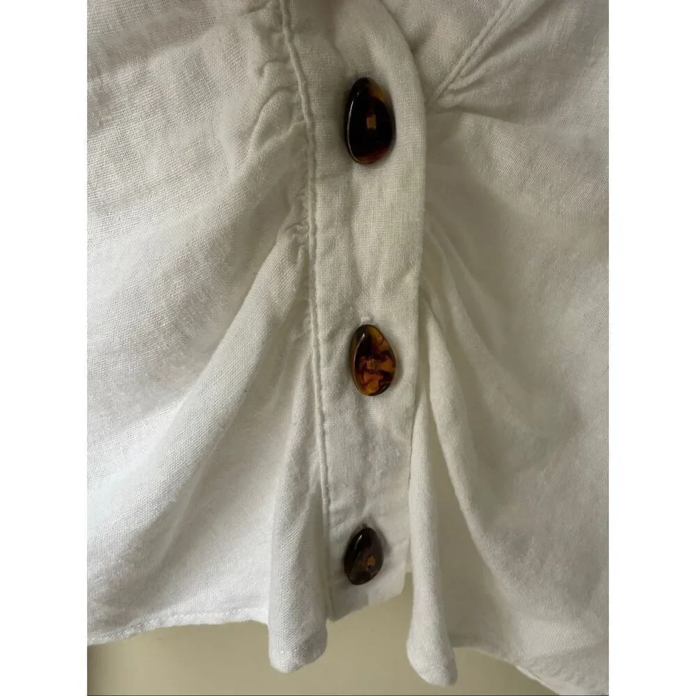 ZARA White Linen Blend Eyelet Long Sleeve Crop Top Size M
